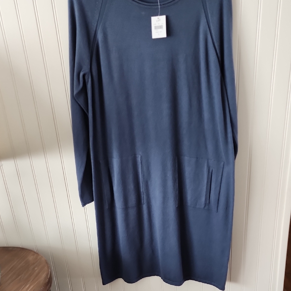 BLUE Long Sleeve Dress with Pockets